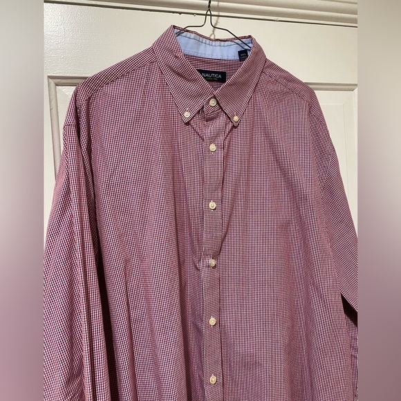 Nautica Mens button down dress shirt red plaid checkered - Picture 5 of 11
